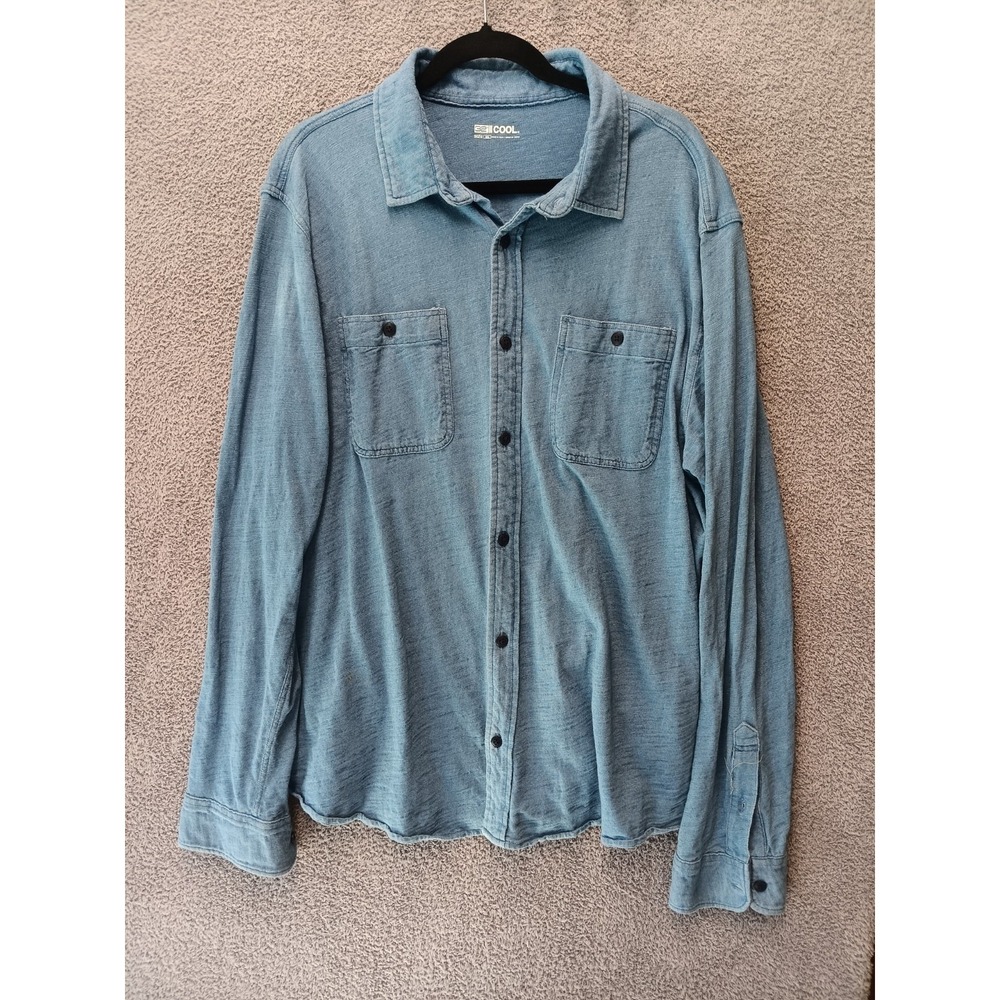 32 Degrees Cool Mens Indigo Blue Button Front Shirt XXL Soft Cotton Normcore 3XL